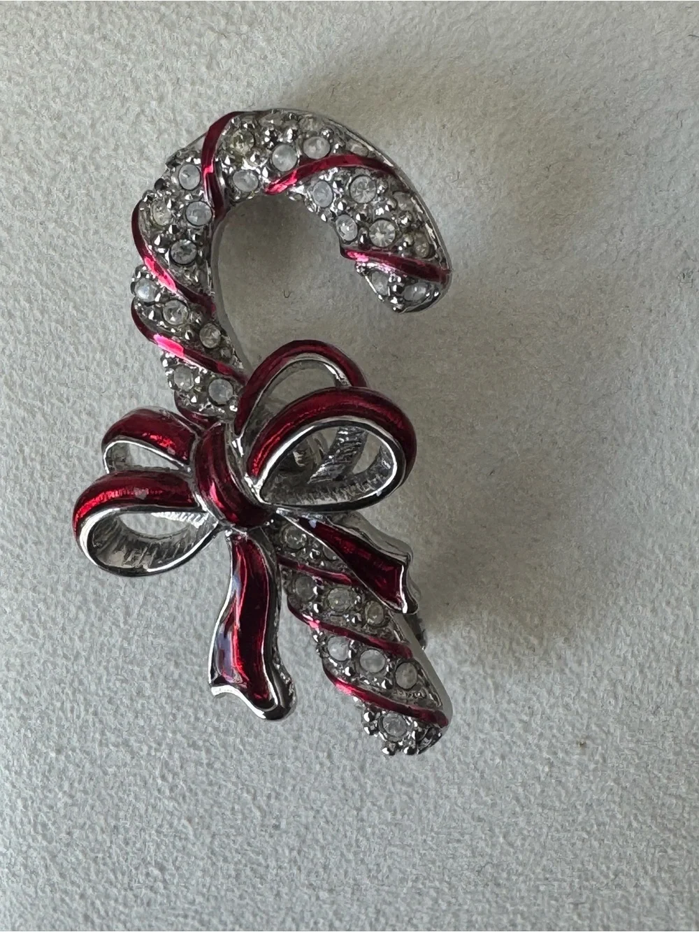 Swarovski Silver and Red Crystal Candy Cane Bow Brooch